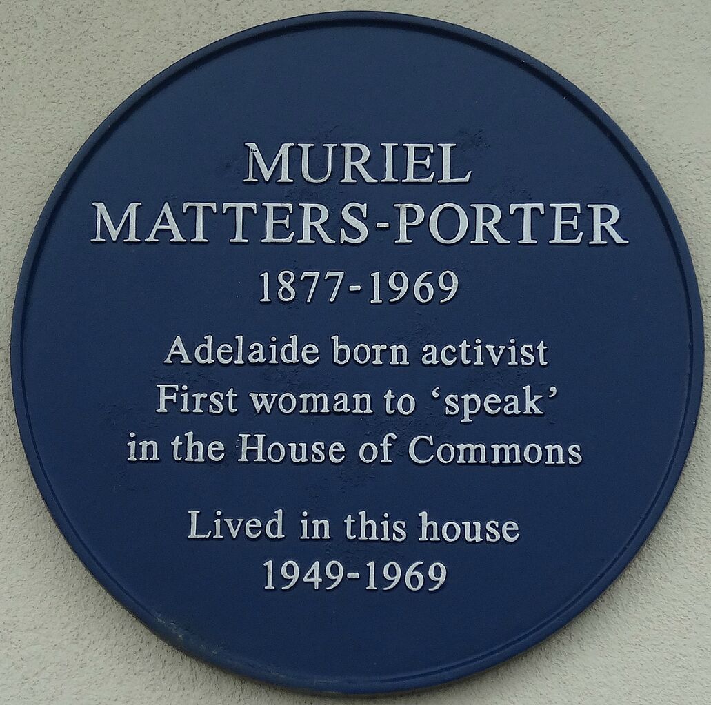 File:Muriel Matters-Porter Blue Plaque, 7 Pelham Crescent.jpg